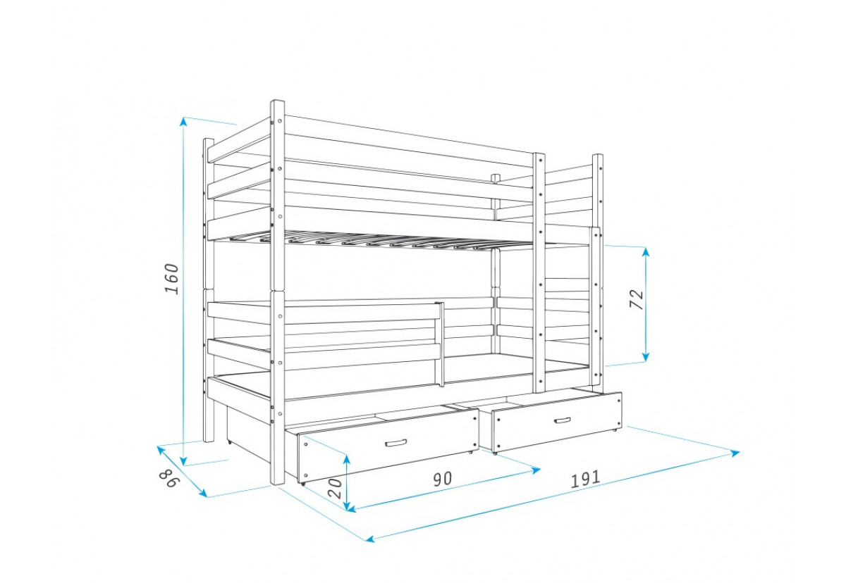 Схема двухъярусной кровати с размерами